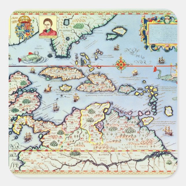 Sticker Carré Carte des îles des Caraïbes (Devant)