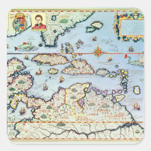 Sticker Carré Carte des îles des Caraïbes