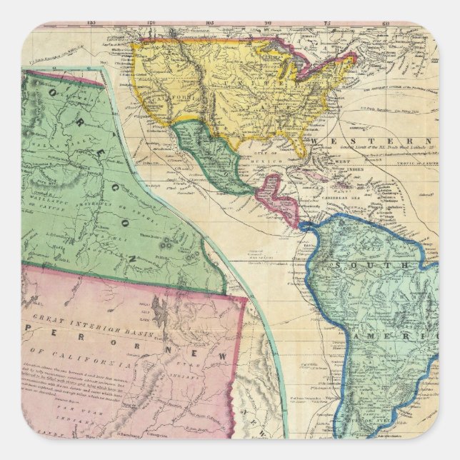 Sticker Carré Carte des régions d'or de Californie (Devant)