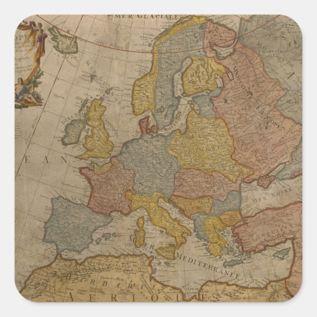 Sticker Carré Carte d'Europe | 1700 (Devant)