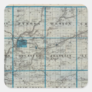 Sticker Carré Carte du comté de Cass, État de l'Iowa
