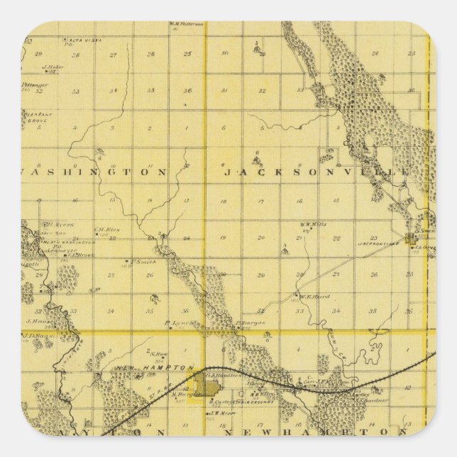 Sticker Carré Carte du comté de Chickasaw, État de l'Iowa (Devant)