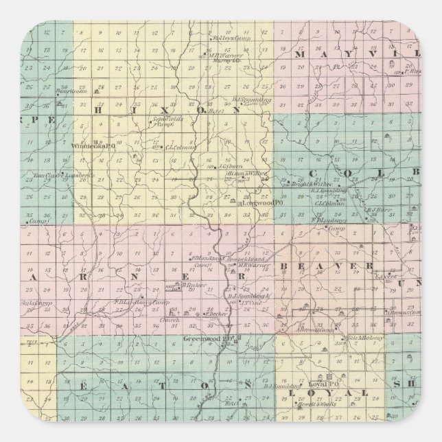 Sticker Carré Carte du comté de Clark, État du Wisconsin (Devant)