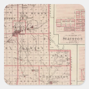 Sticker Carré Carte du comté de Clay avec Staunton, harmonie