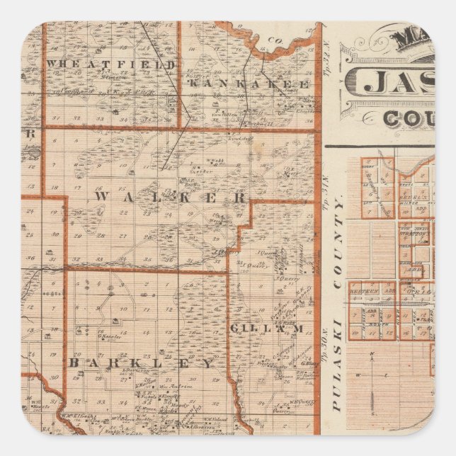 Sticker Carré Carte du comté de Jasper (Devant)