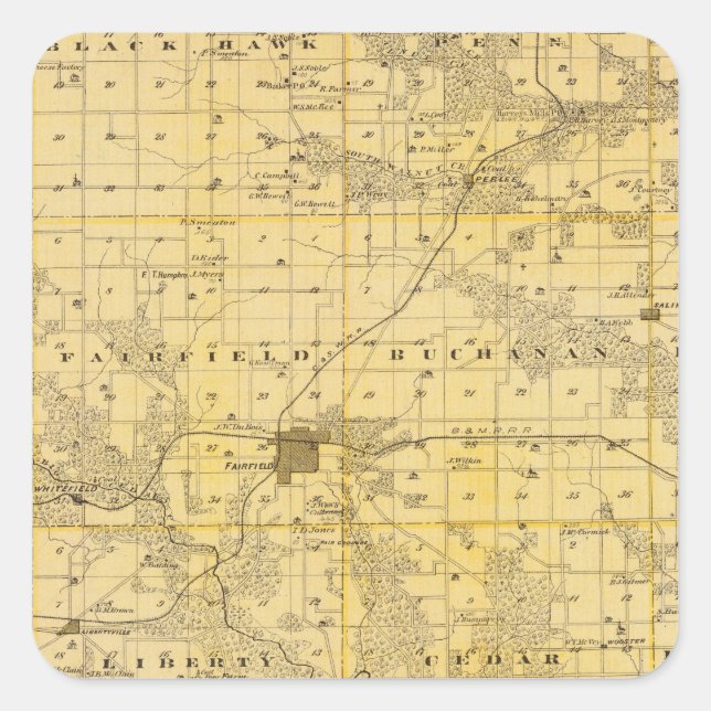 Sticker Carré Carte du comté de Jefferson, État de l'Iowa (Devant)