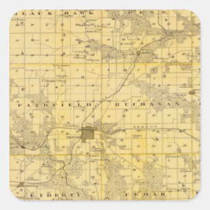 Sticker Carré Carte du comté de Jefferson, État de l'Iowa