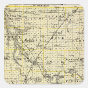 Sticker Carré Carte du comté de Livingston et de Pontiac