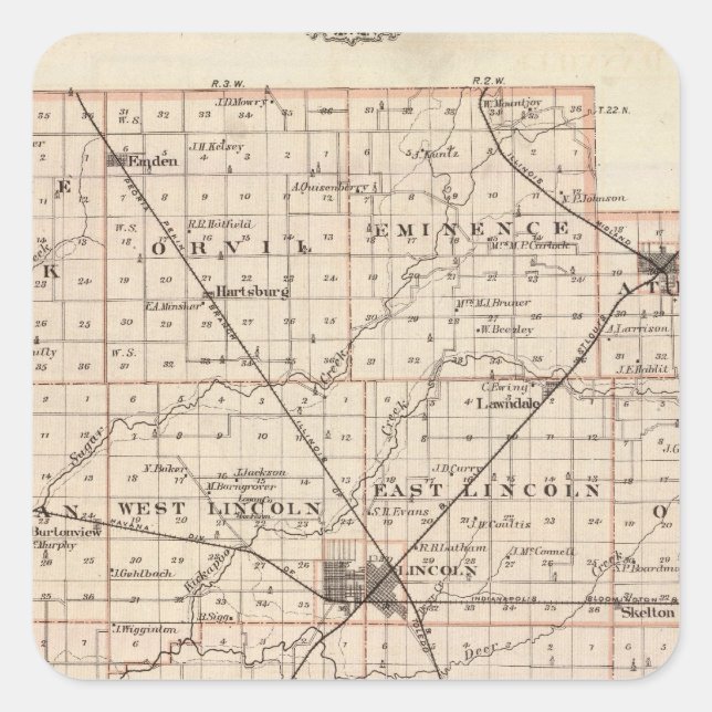 Sticker Carré Carte du comté de Logan (Devant)