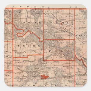 Sticker Carré Carte du comté de Marion, État de l'Iowa