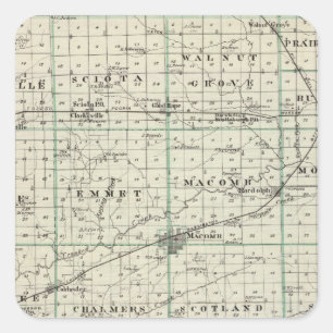 Sticker Carré Carte du comté de McDonough, Rushville