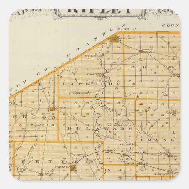 Sticker Carré Carte du comté de Ripley (Devant)