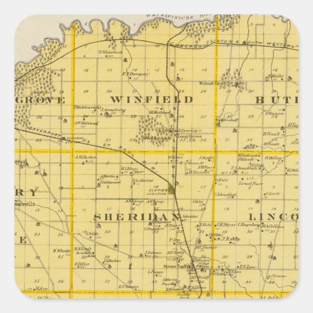 Sticker Carré Carte du comté de Scott, État de l'Iowa (Devant)