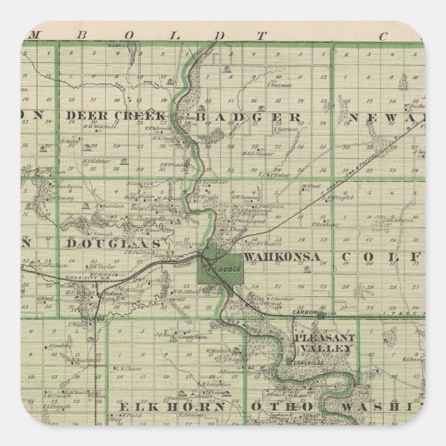 Sticker Carré Carte du comté de Webster, état de l'Iowa (Devant)