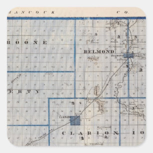 Sticker Carré Carte du comté de Wright, État de l'Iowa