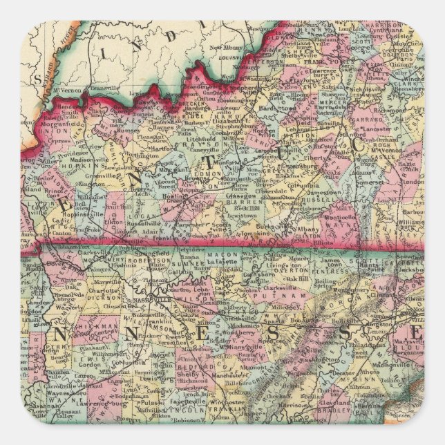 Sticker Carré Carte Du Comté Du Kentucky Et Du Tennessee (Devant)