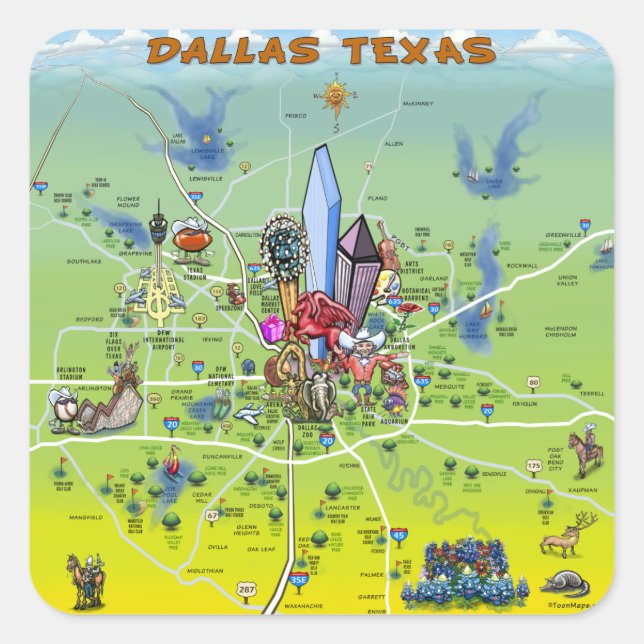 Sticker Carré Carte du dessin animé de Dallas Texas (Devant)