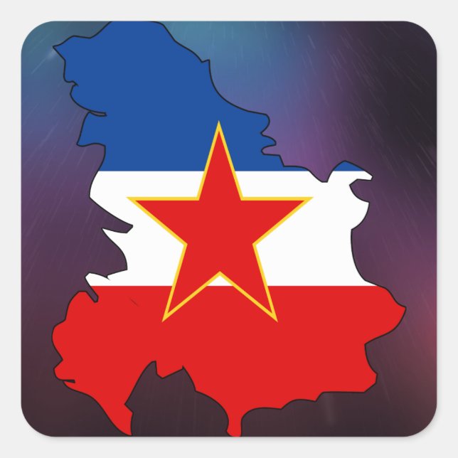 Sticker Carré Carte du drapeau de la Yougoslavie cool (Devant)