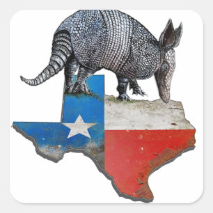 Sticker Carré Carte du drapeau de l'État d'Armadillo Texas