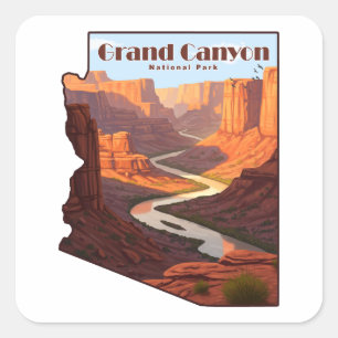 Sticker Carré Carte du Grand Canyon National Park Arizona