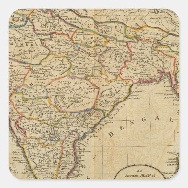 Sticker Carré Carte du Hindostan ou de l'Inde (Devant)