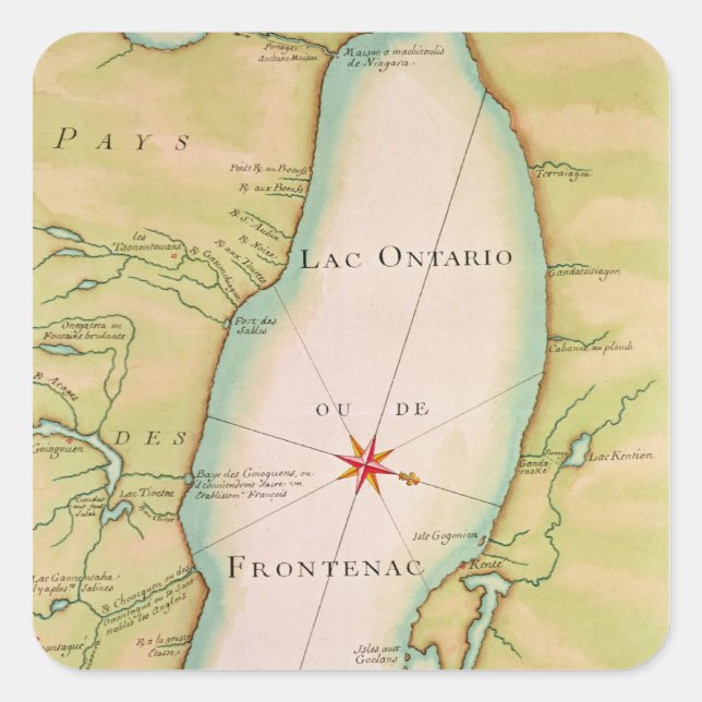 Sticker Carré Carte du lac Ontario (Devant)