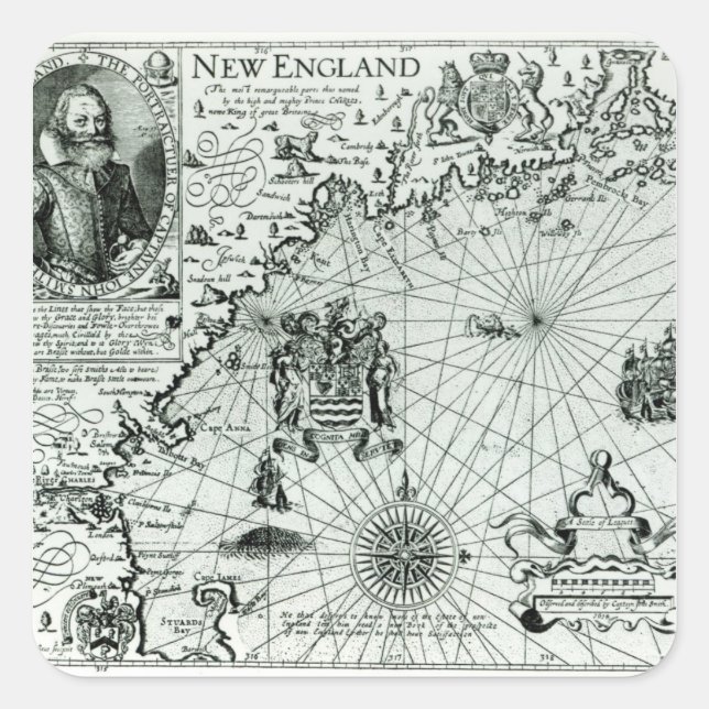 Sticker Carré Carte du littoral de la Nouvelle-Angleterre (Devant)