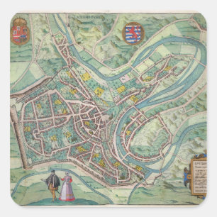 Sticker Carré Carte du Luxembourg, de 'Civitates Orbis Terrarum