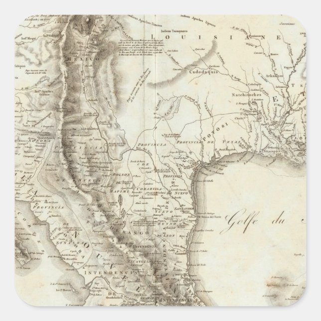 Sticker Carré Carte du Mexique et des pays voisins (Devant)