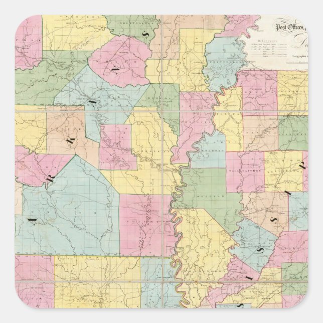 Sticker Carré Carte du Mississippi, Louisiane & Arkansas (Devant)