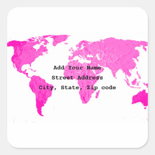 Sticker Carré Carte du monde Abstrait Rose Violet Blanc Art Voya