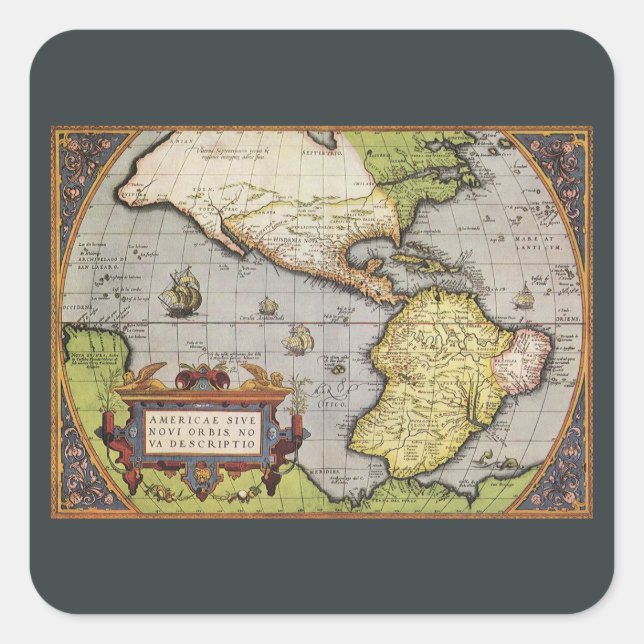 Sticker Carré Carte du monde antique des Amériques par Abraham O (Devant)