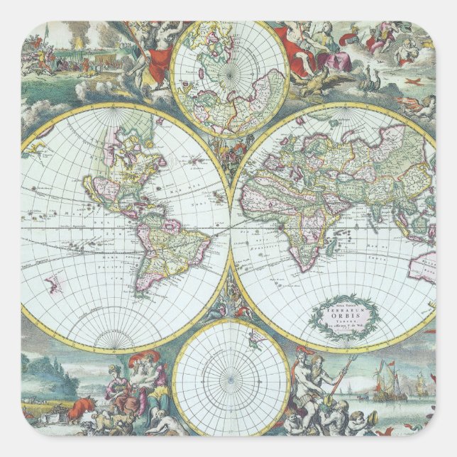 Sticker Carré Carte du monde antique du 17ème siècle, Frederick  (Devant)