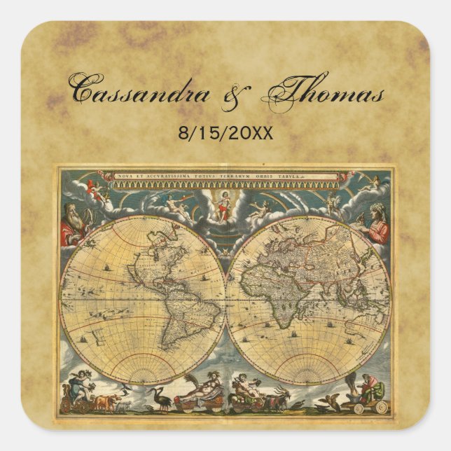 Sticker Carré Carte du monde antique Phoques de l'enveloppe BG d (Devant)