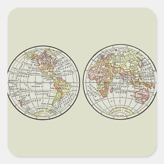 Sticker Carré Carte du monde de voyage Terre 1916 Atlas mondial (Devant)