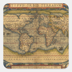 Sticker Carré Carte du monde d'Ortelius 1570 : Cartographie anti