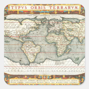 Sticker Carré Carte du monde vintage par Abraham Ortelius 1587–1