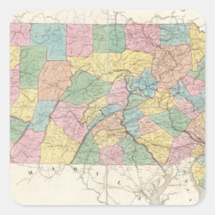 Sticker Carré Carte du New Jersey et de la Pennsylvanie