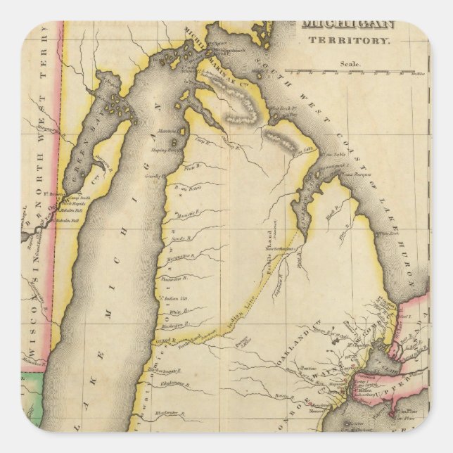 Sticker Carré Carte Du Territoire Du Michigan (Devant)