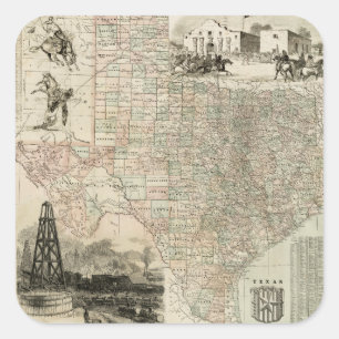 Sticker Carré Carte du Texas avec des frontières du comté