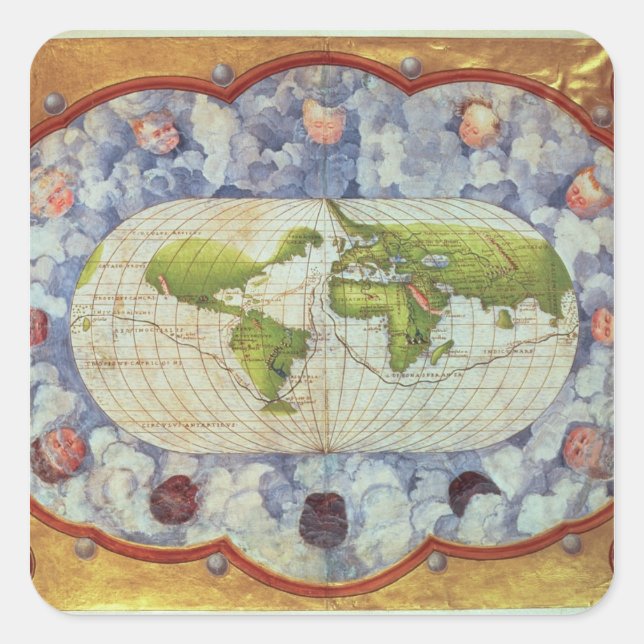 Sticker Carré Carte du voyage mondial de Magellan (Devant)