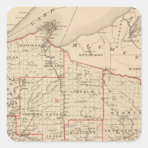 Sticker Carré Carte du Wisconsin montrant les secteurs