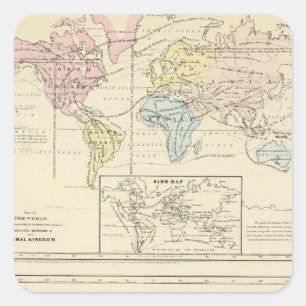 Sticker Carré Carte en couleur du monde