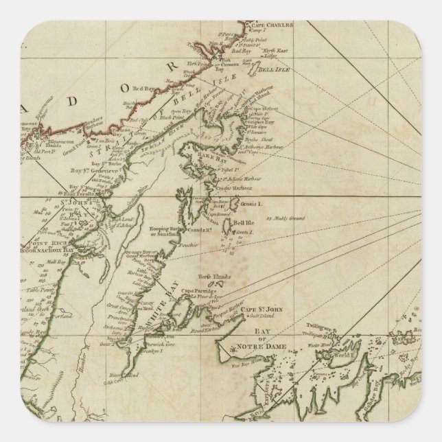 Sticker Carré Carte Générale De L'Île De Terre-Neuve (Devant)