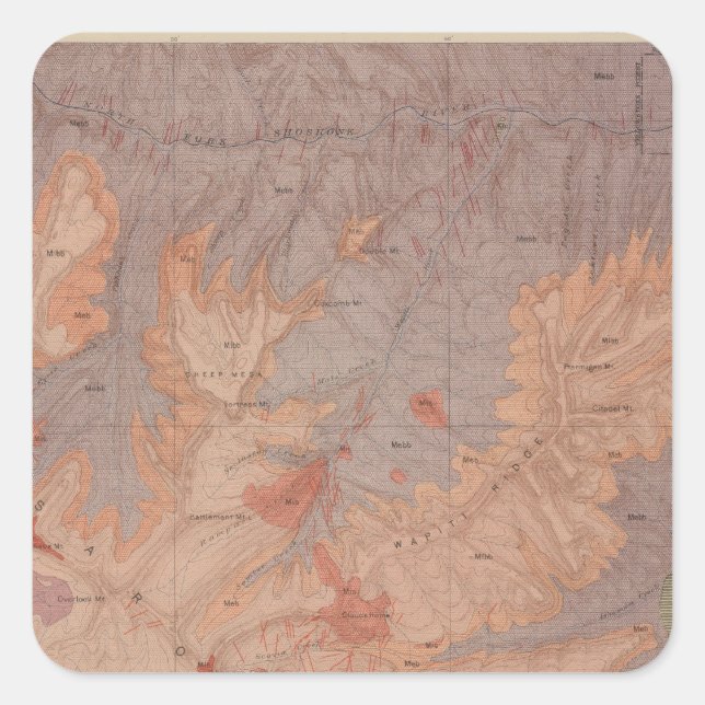 Sticker Carré Carte géologique, Partie nationale de Yellowstone, (Devant)