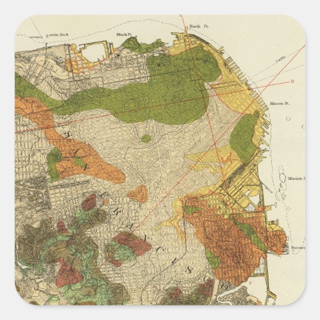 Sticker Carré Carte géologique San Francisco (Devant)