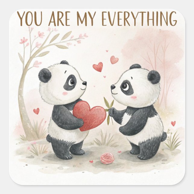 Sticker Carré Carte Panda romantique (Devant)