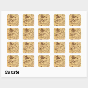 Sticker Carré Carte personnalisée Pirate point de terre Famille