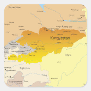 Sticker Carré Carte politique du Kirghizistan et d'Asie centrale