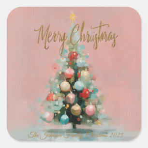 Sticker Carré Carte postale de Noël en papier d'aluminium Arbre 